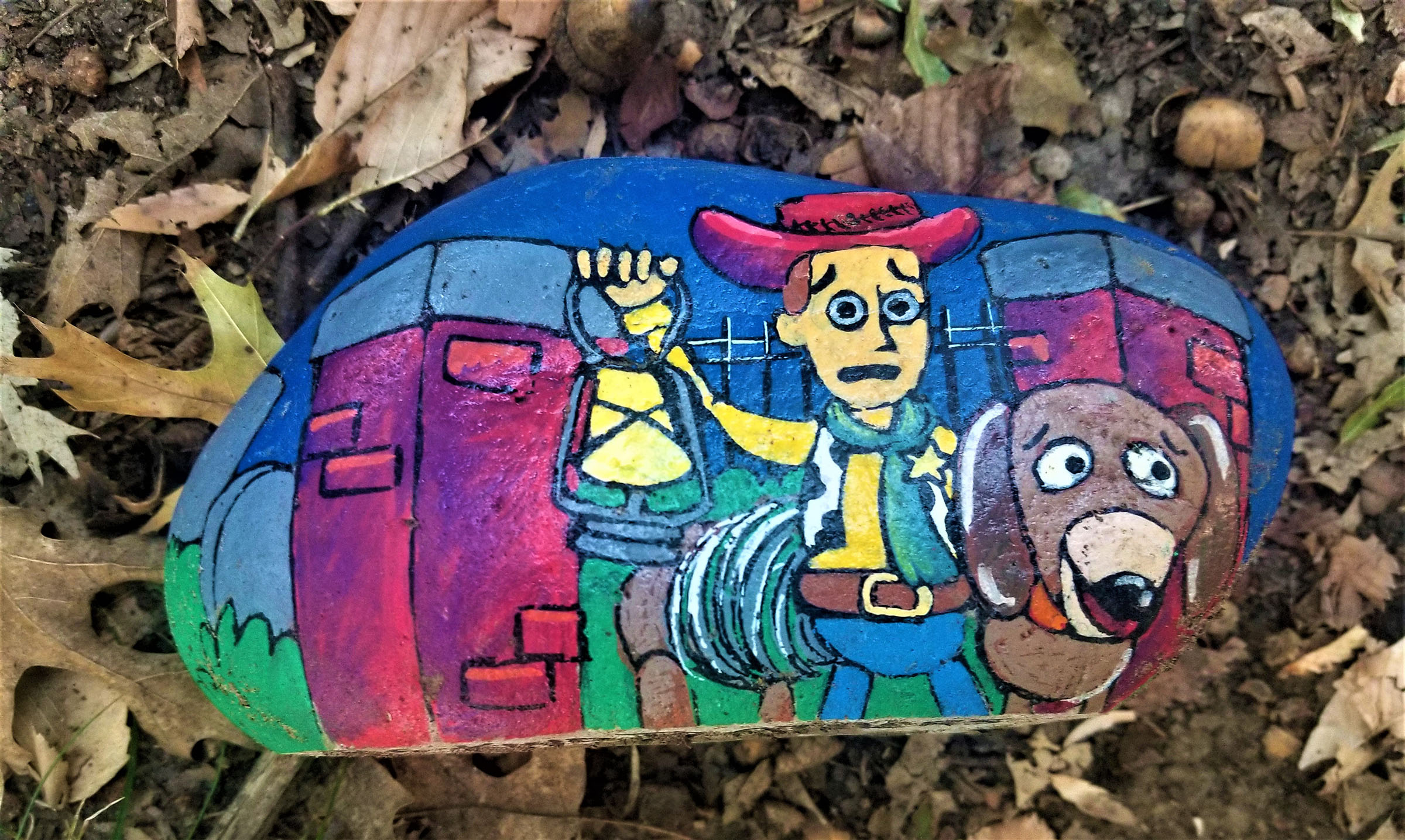 An art rock painted with characters from the film 'Toy Story.' Photo courtesy of Ron Olsen. 