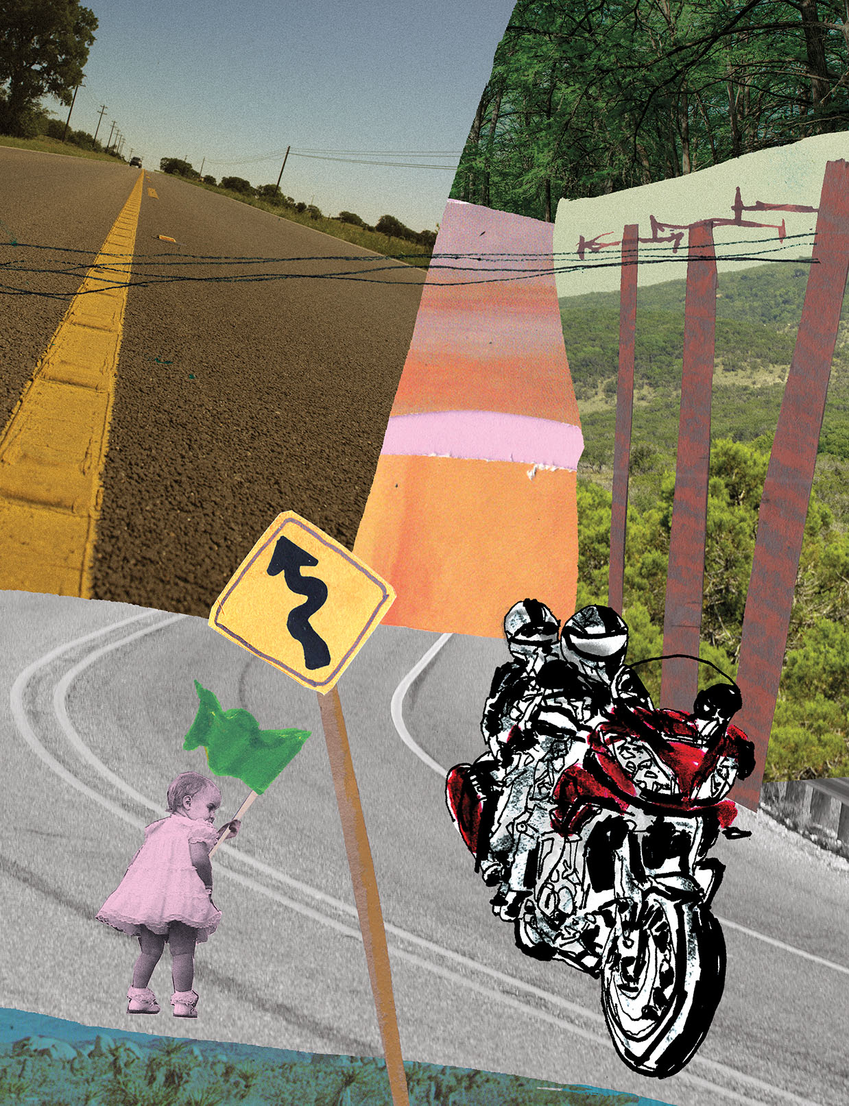 An illustration about reclaiming her freedom with a motorcycle ride.