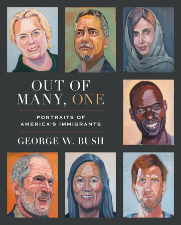 A book cover with several painted portraits and the title "Out of many, one"