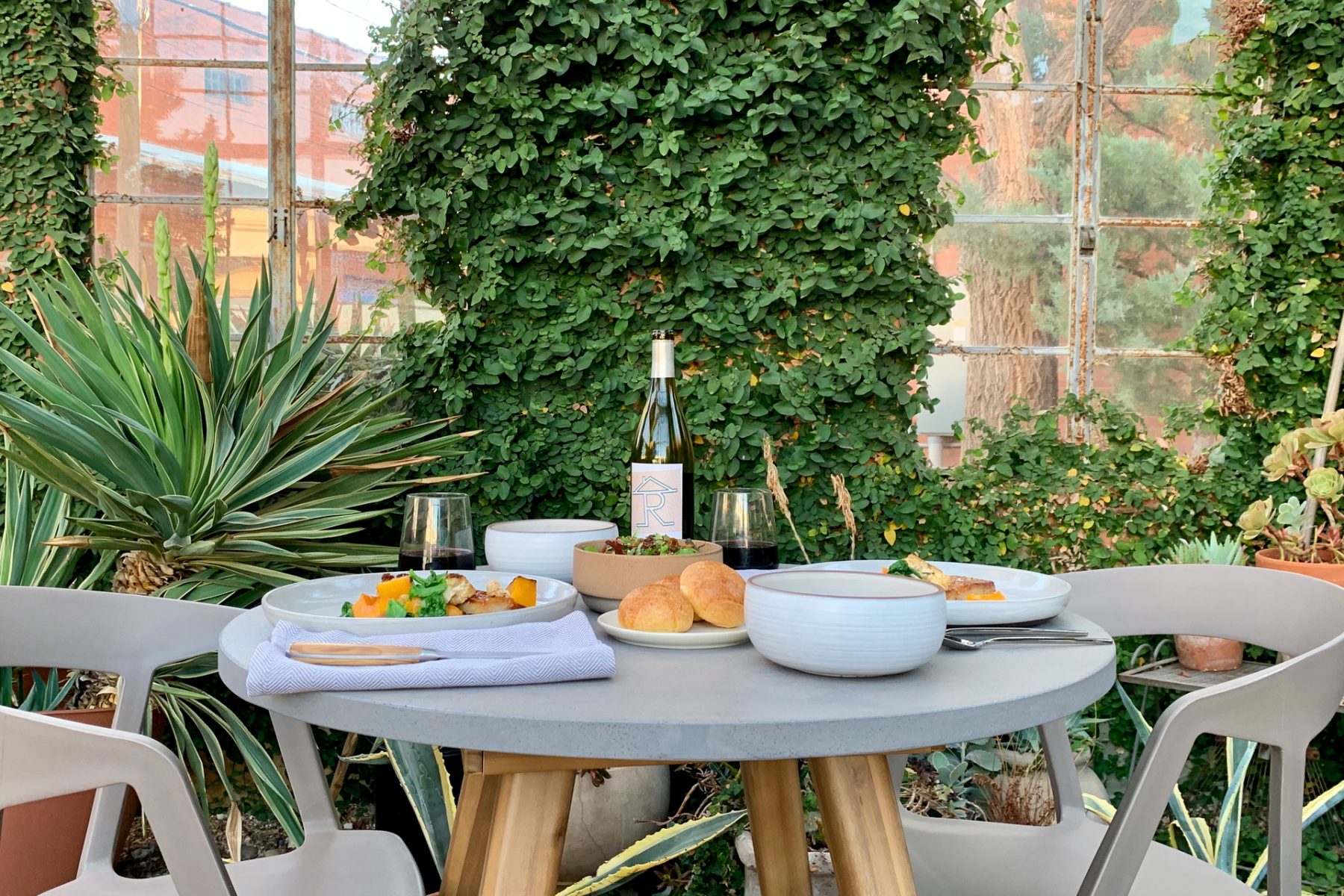restaurant, garden, outdoors, table, food. The Nicolett, Lubbock