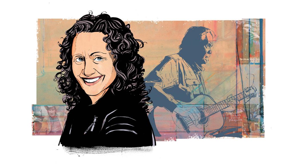 An illustration of film director Tamara Saviano and the subject of her latest film, Guy Clark.