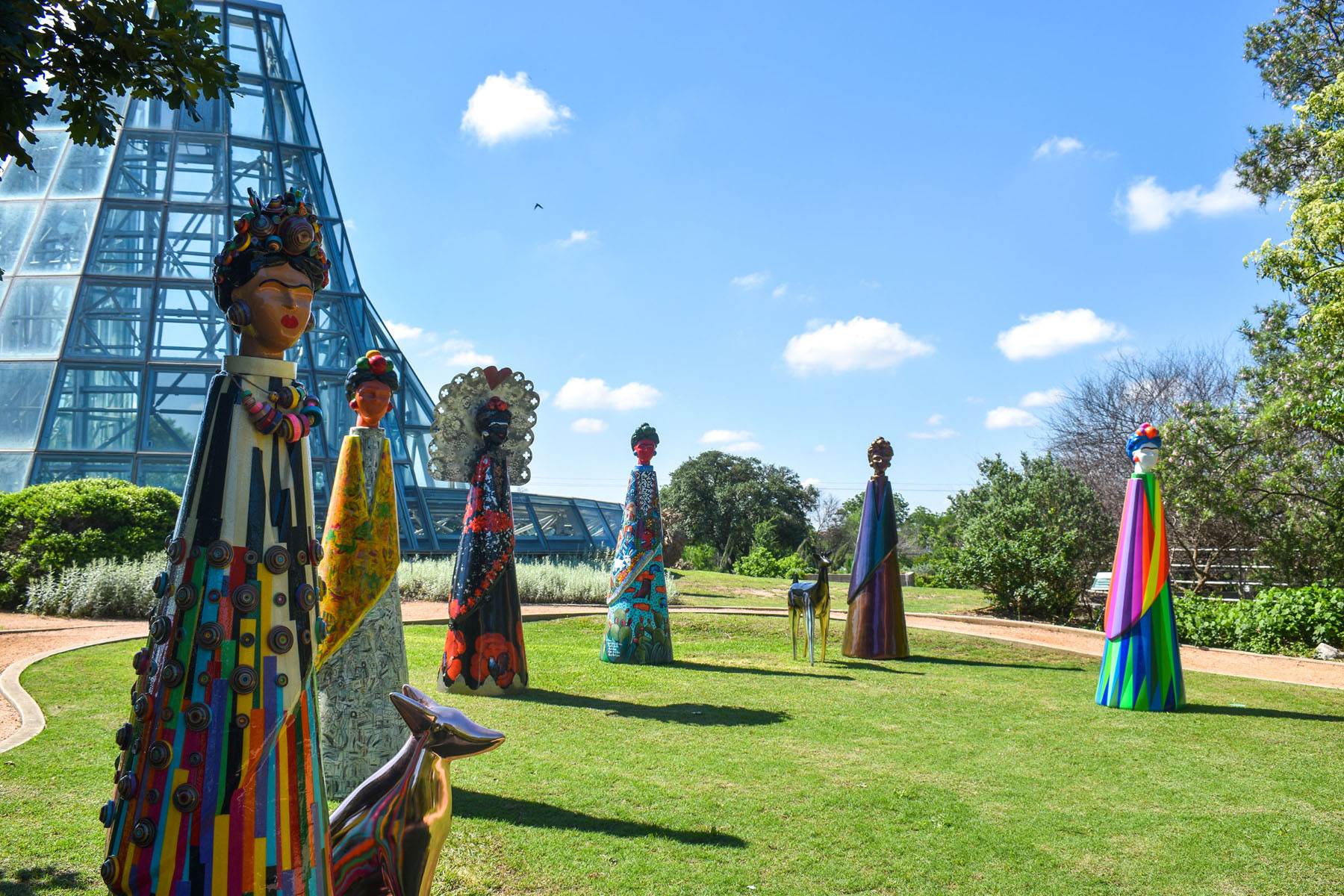 The six Botanical Fridas on display in the WaterSaver garden. Photo courtesy of San Antonio Botanical Garden. 