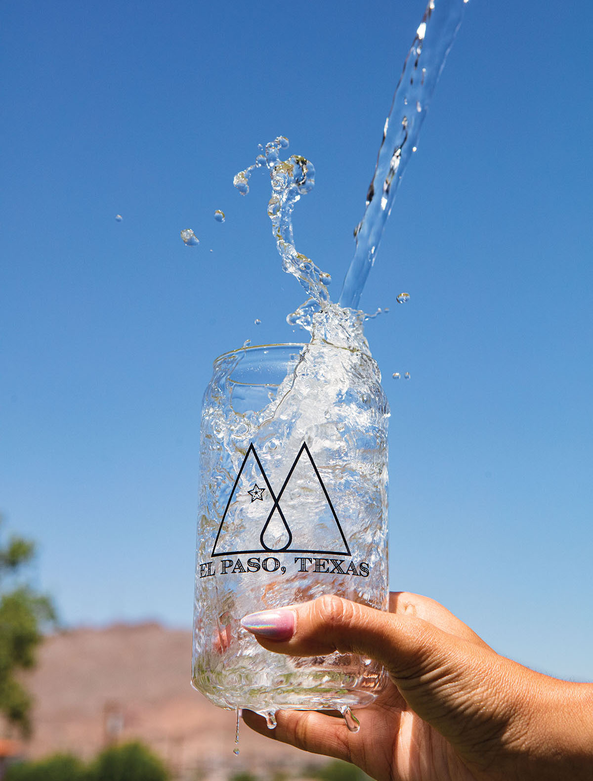 A glass of water from the Desalination Plant in El Paso being splashed