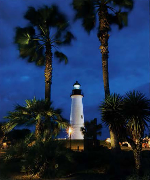 The Port Isabel Lighthouse at night