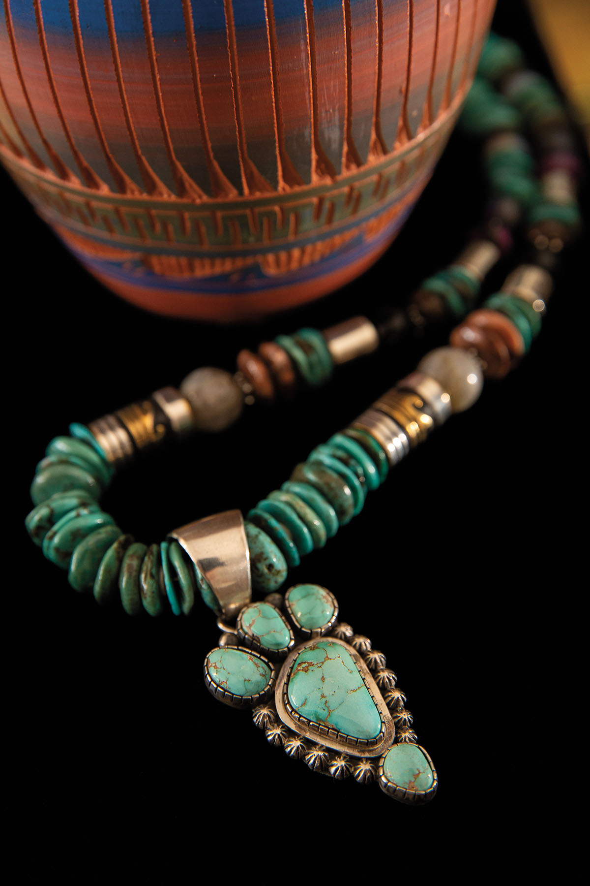 Turquoise jewelry on a black background