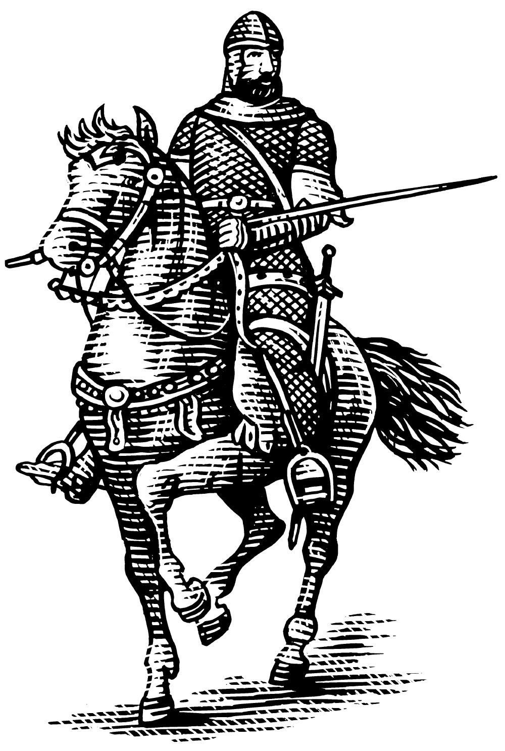 An illustration of a knight riding a horse