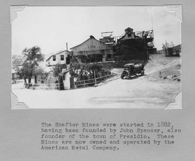 Photo of the Shafter Mines accompanied by caption reading 