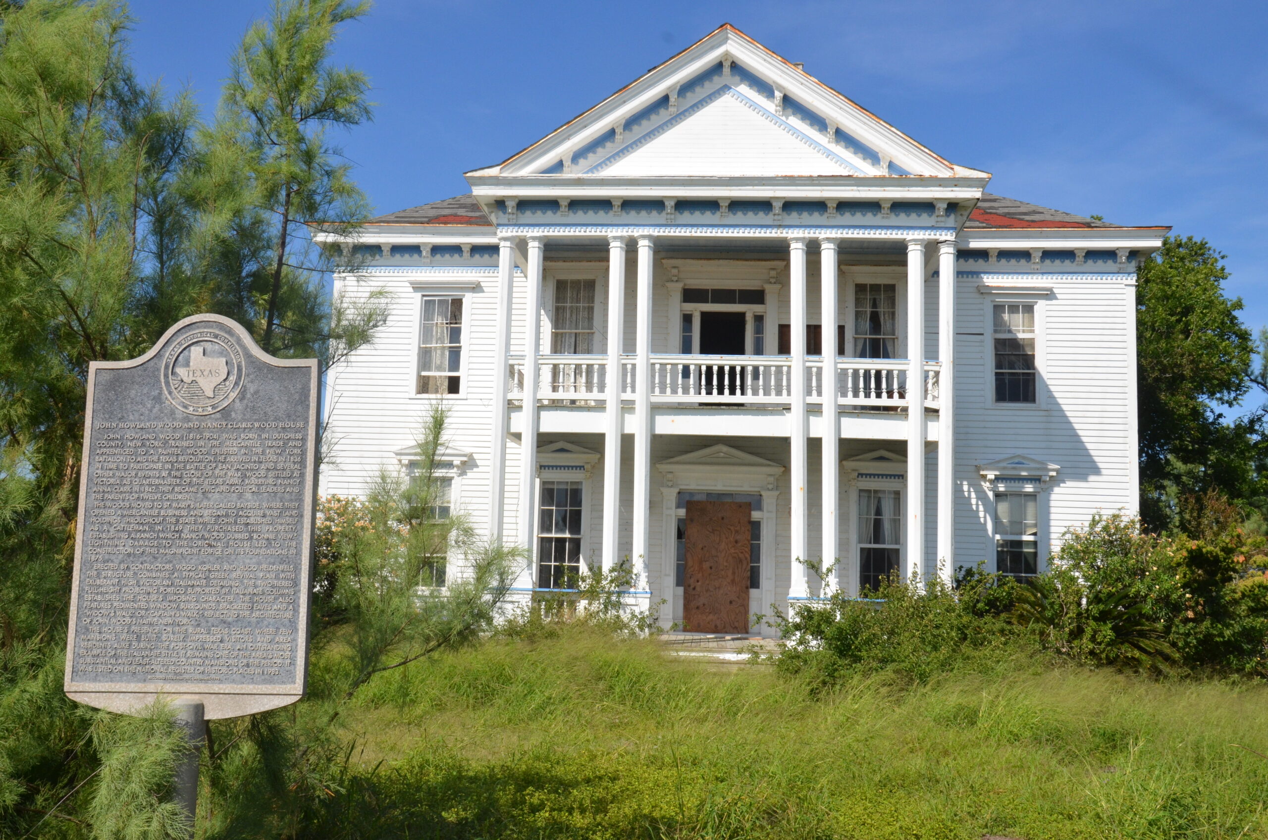 The 1875 Wood Mansion and its accompanying historical marker