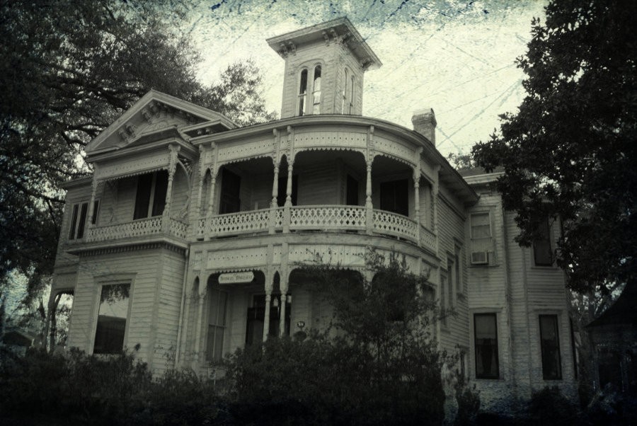 mansion, historic, faded, black and white