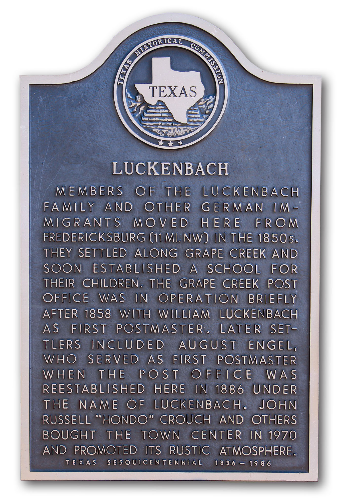 A Texas Historical Marker for Lukenbach on a white background