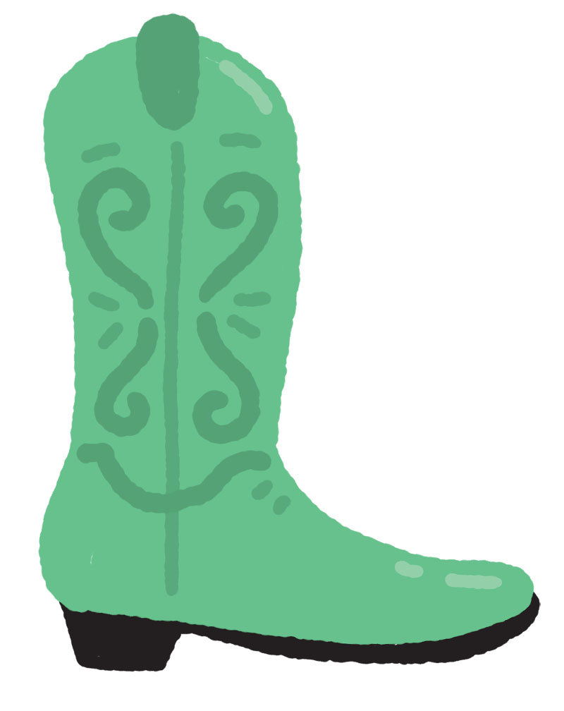 An illustration of a green cowboy boot