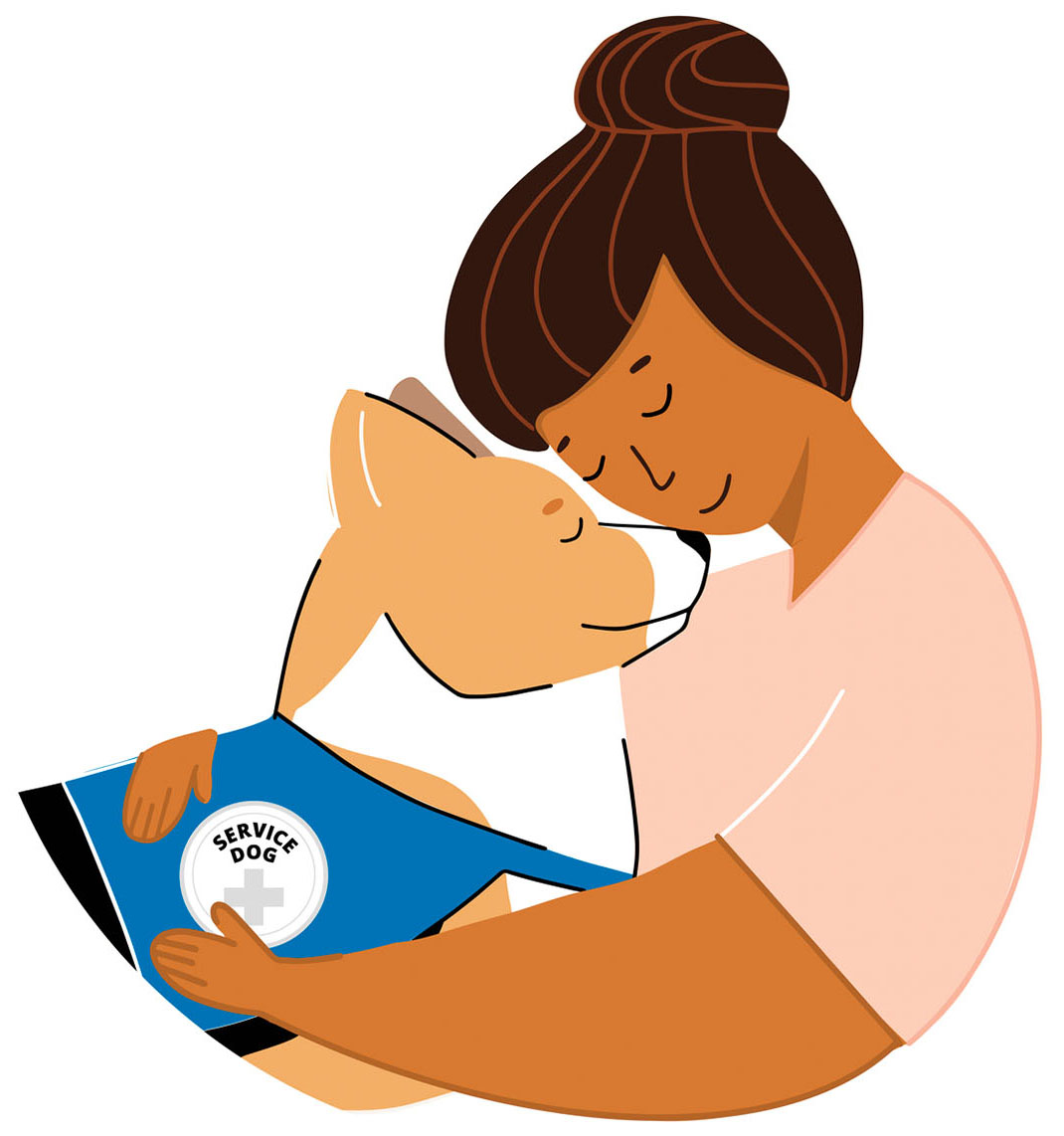 An illustration of a woman and a service animal