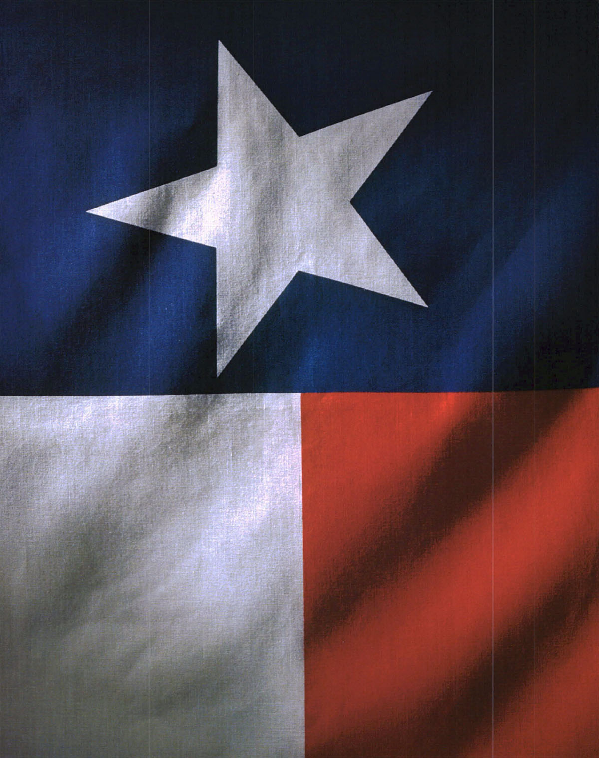A photograph of a dimly-lit Texas flag 