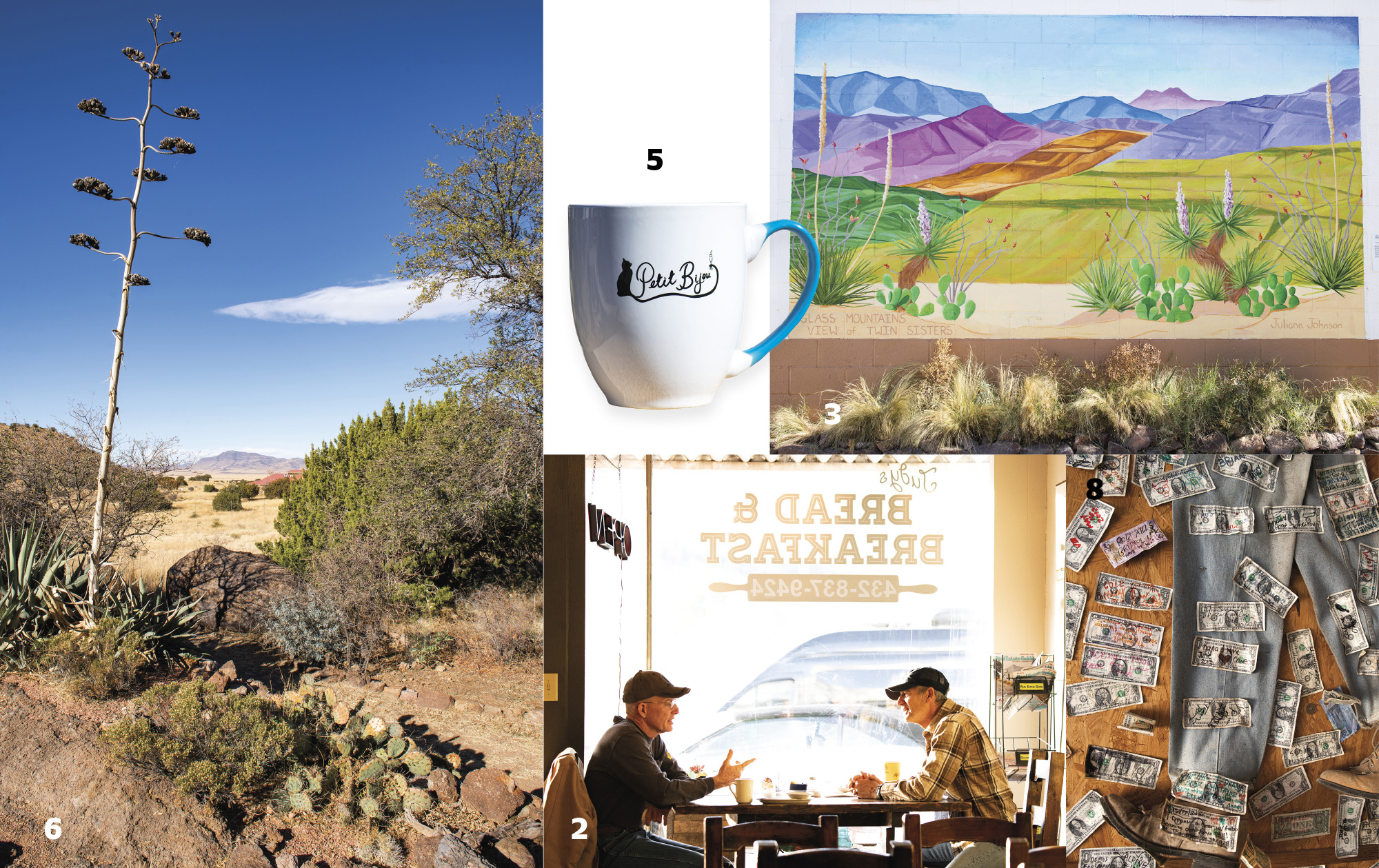 A photo collage of various places around Alpine Texas, described below