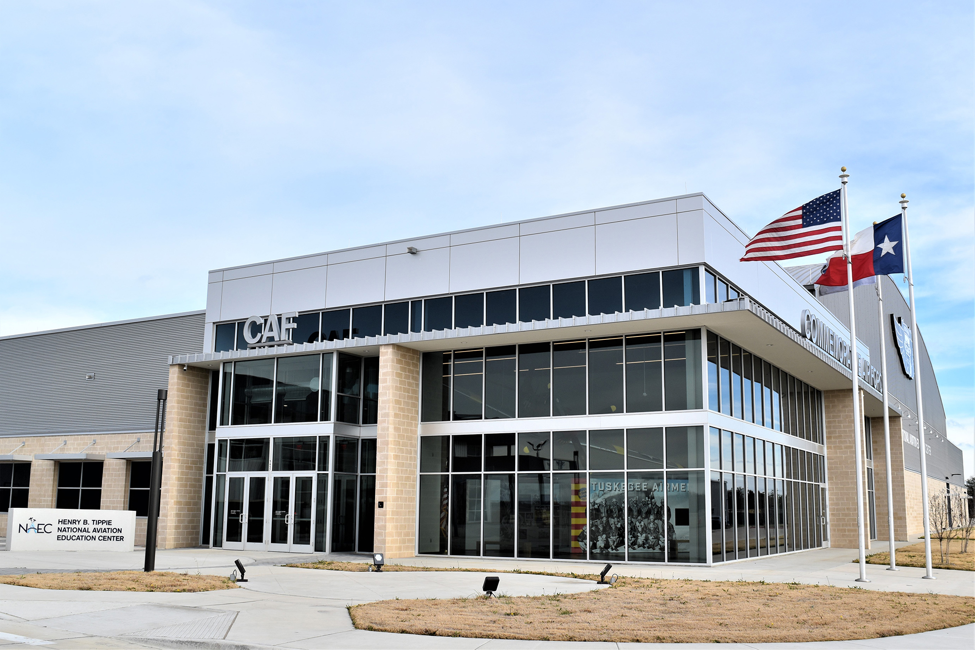 A broad view of the outside of the Henry B. Tippie National Aviation Education Center