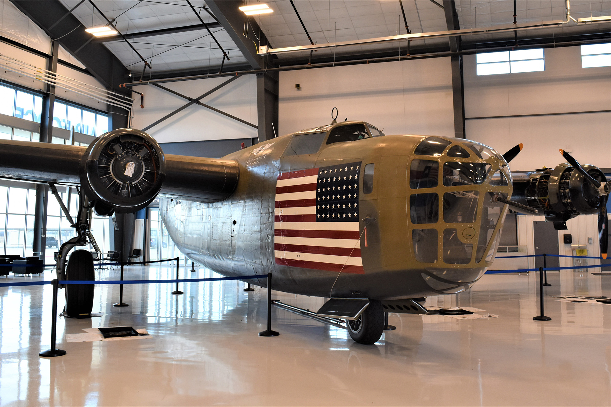 The Diamond Lil, a B-24 plane, sits in a display room at the Henry B. Tippie National Aviation Education Center
