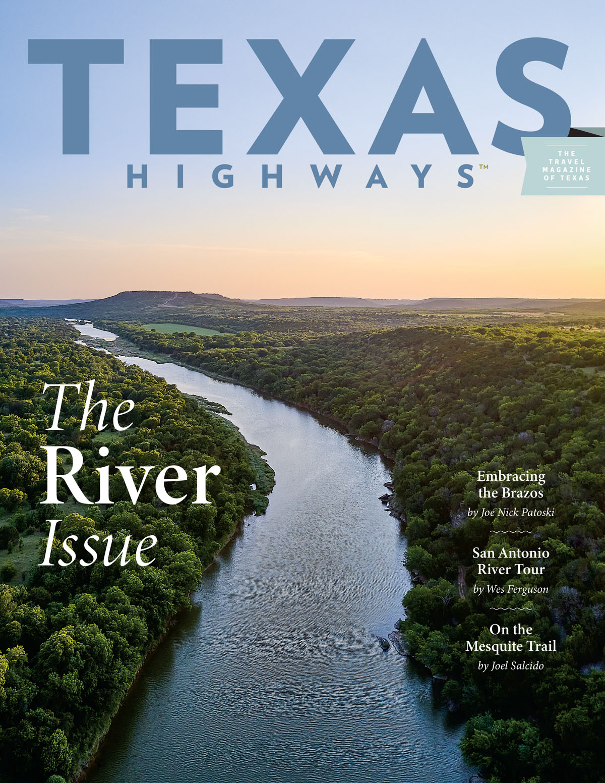 The June 2022 cover of Texas Highways Magazine, featuring an illustration of Texas objects and the text "Postcards from the Perimeter"