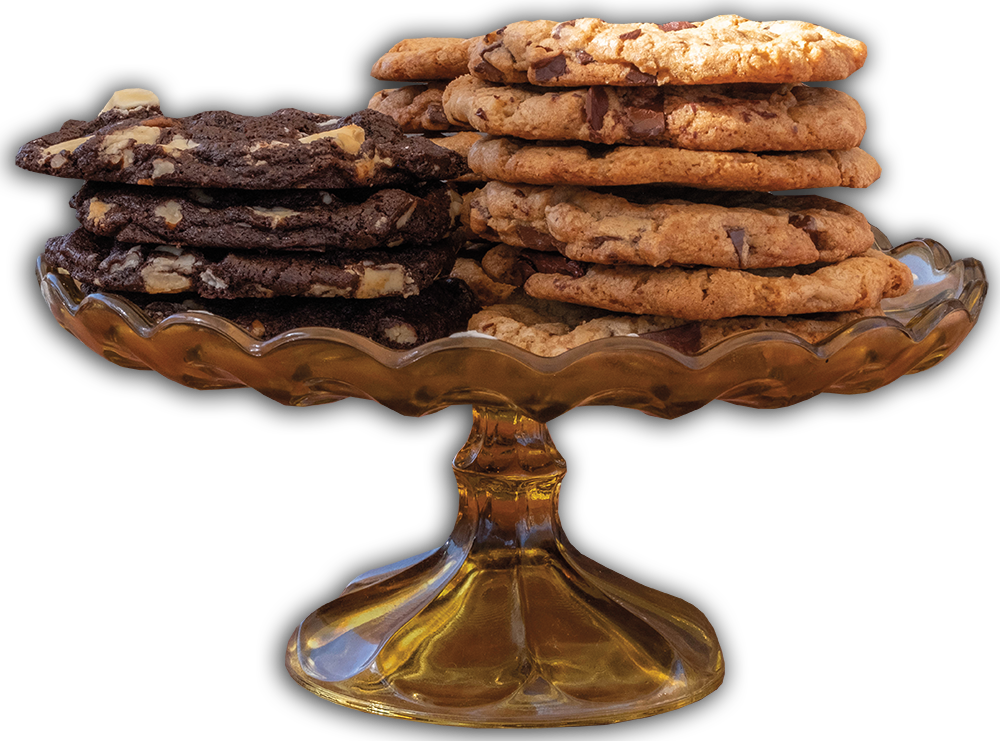 Stacks of cookies on an ornate golden platter