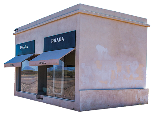 The side of a concrete Prada store replica