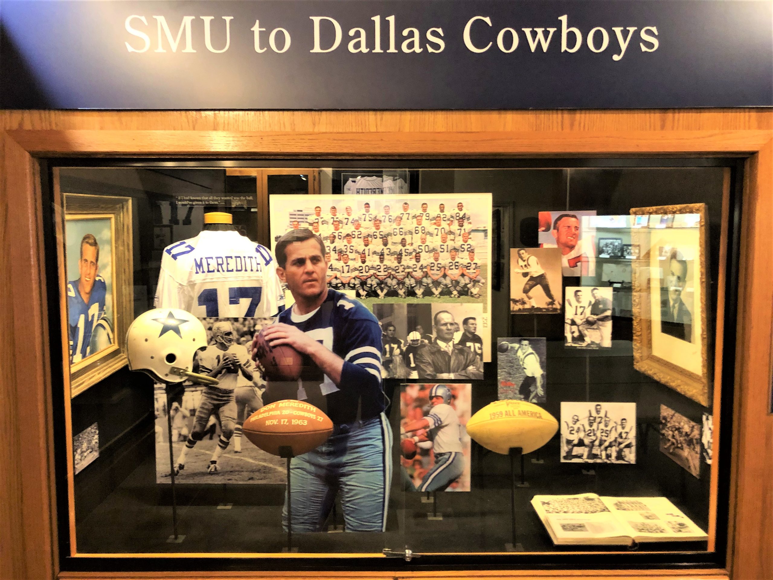 The display of Meredith's memorabilia from his time as a football player