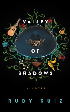 A black book cover with small illustrations and white text reading Valley of Shadows