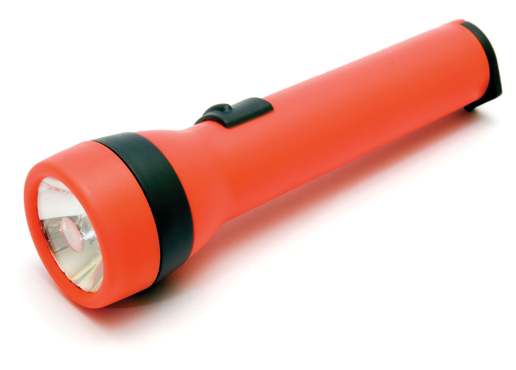 An orange flashlight on a white background