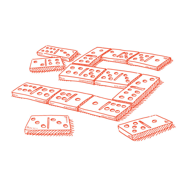 An illustration of three dominoes