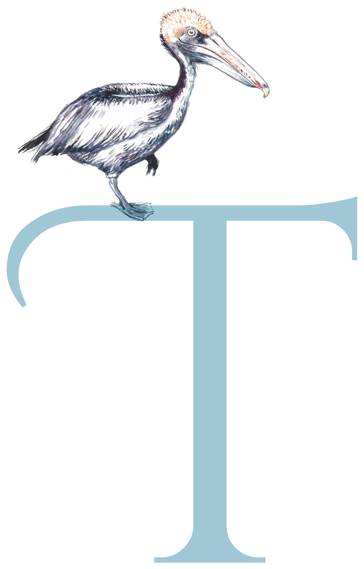 A letter T with a bird sitting on top