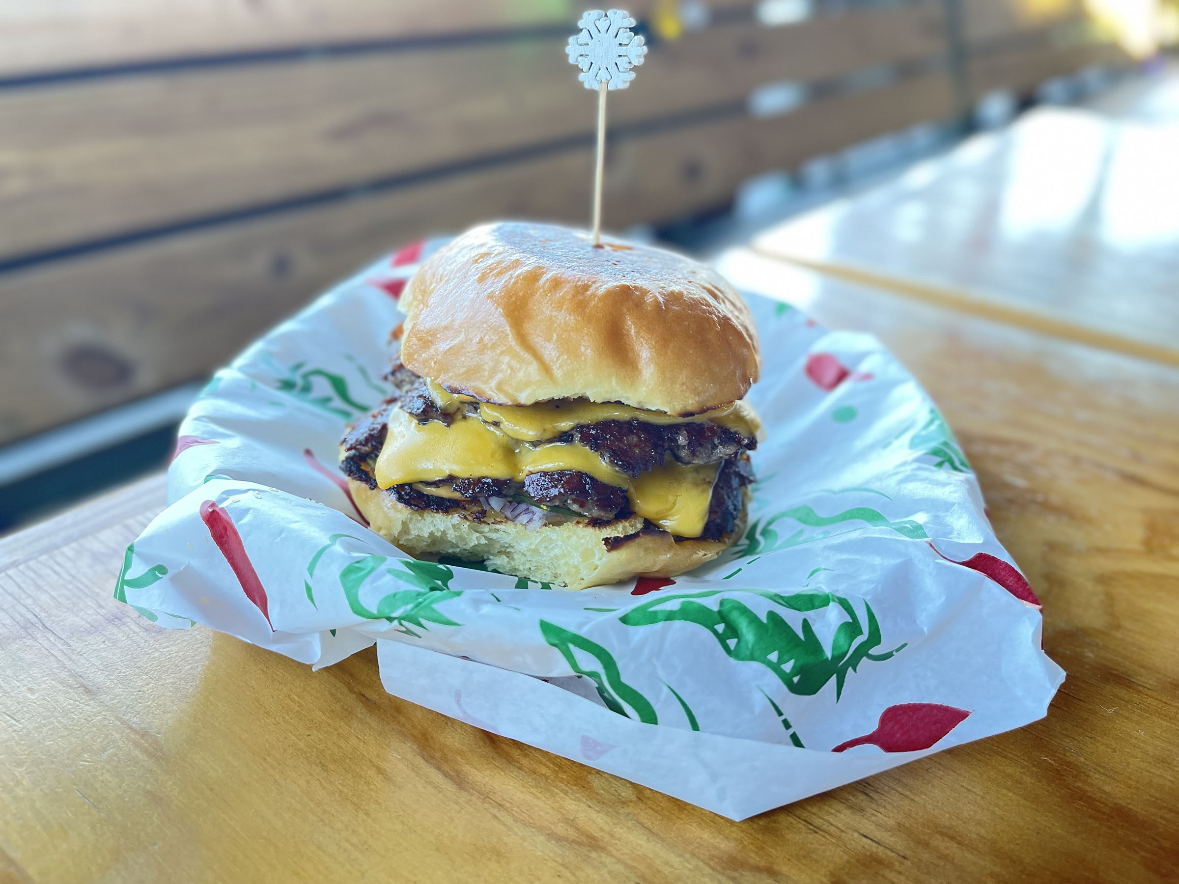 color photo of fast food cheeseburger