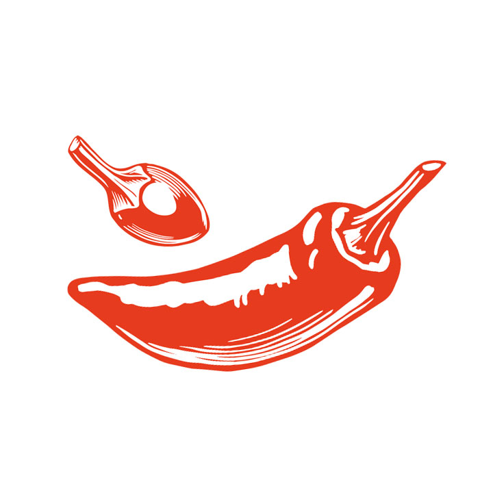 An illustration of a small and large chile pepper