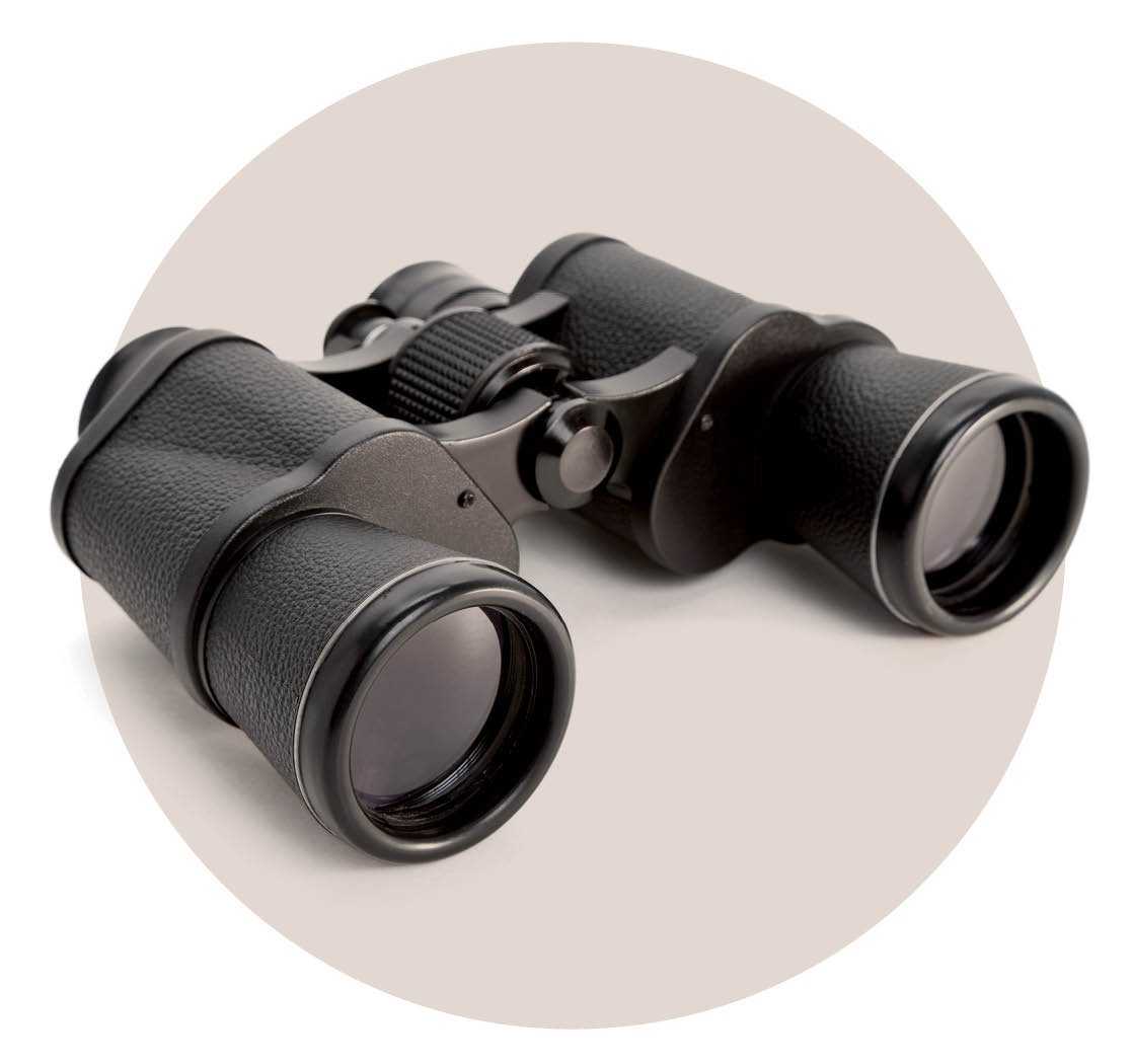 An image of binoculars on a tan background
