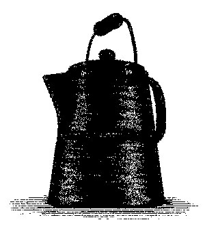 A black and white illustration of a coffee pot