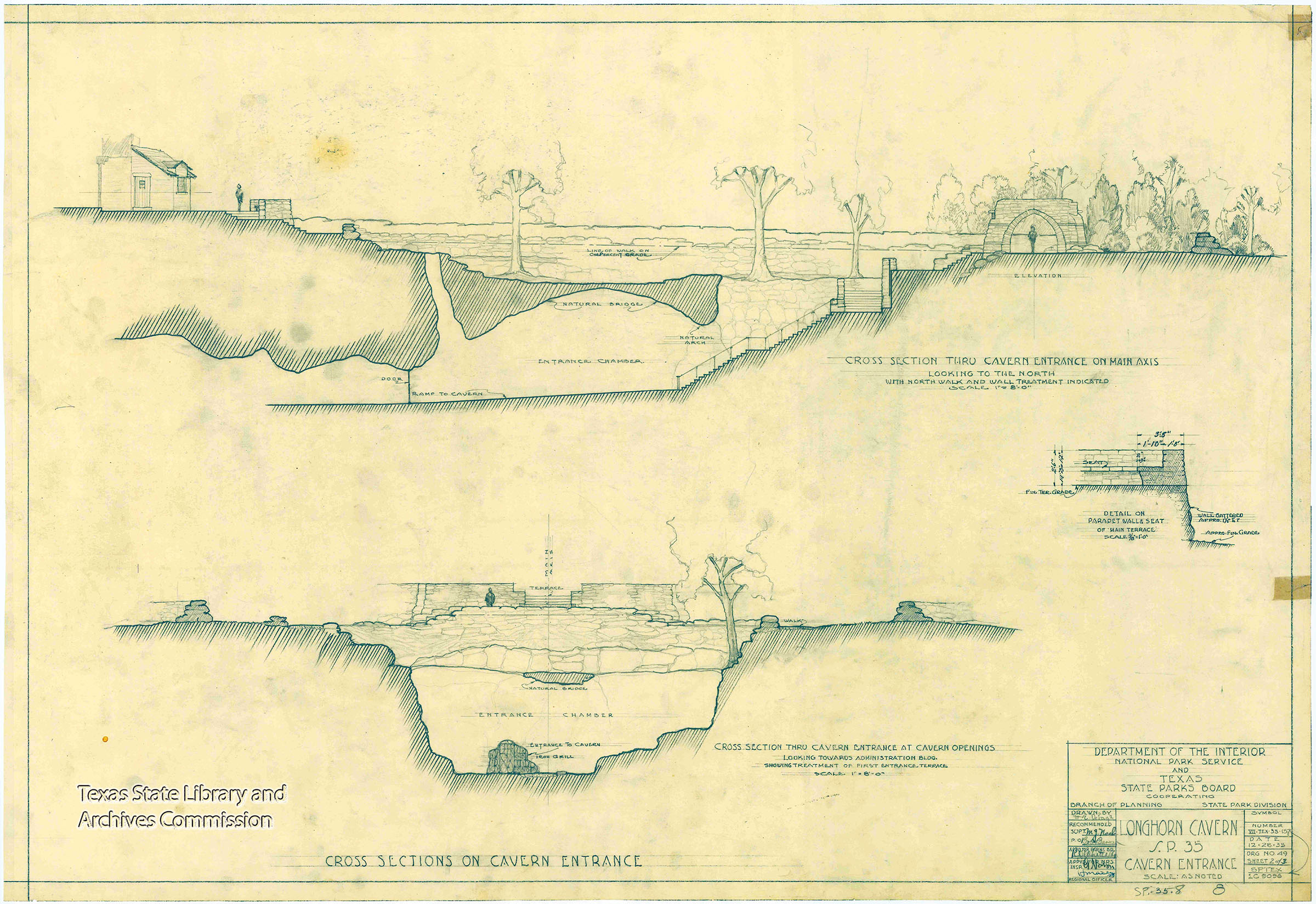 A cutaway view of the cavern system on yellowed paper