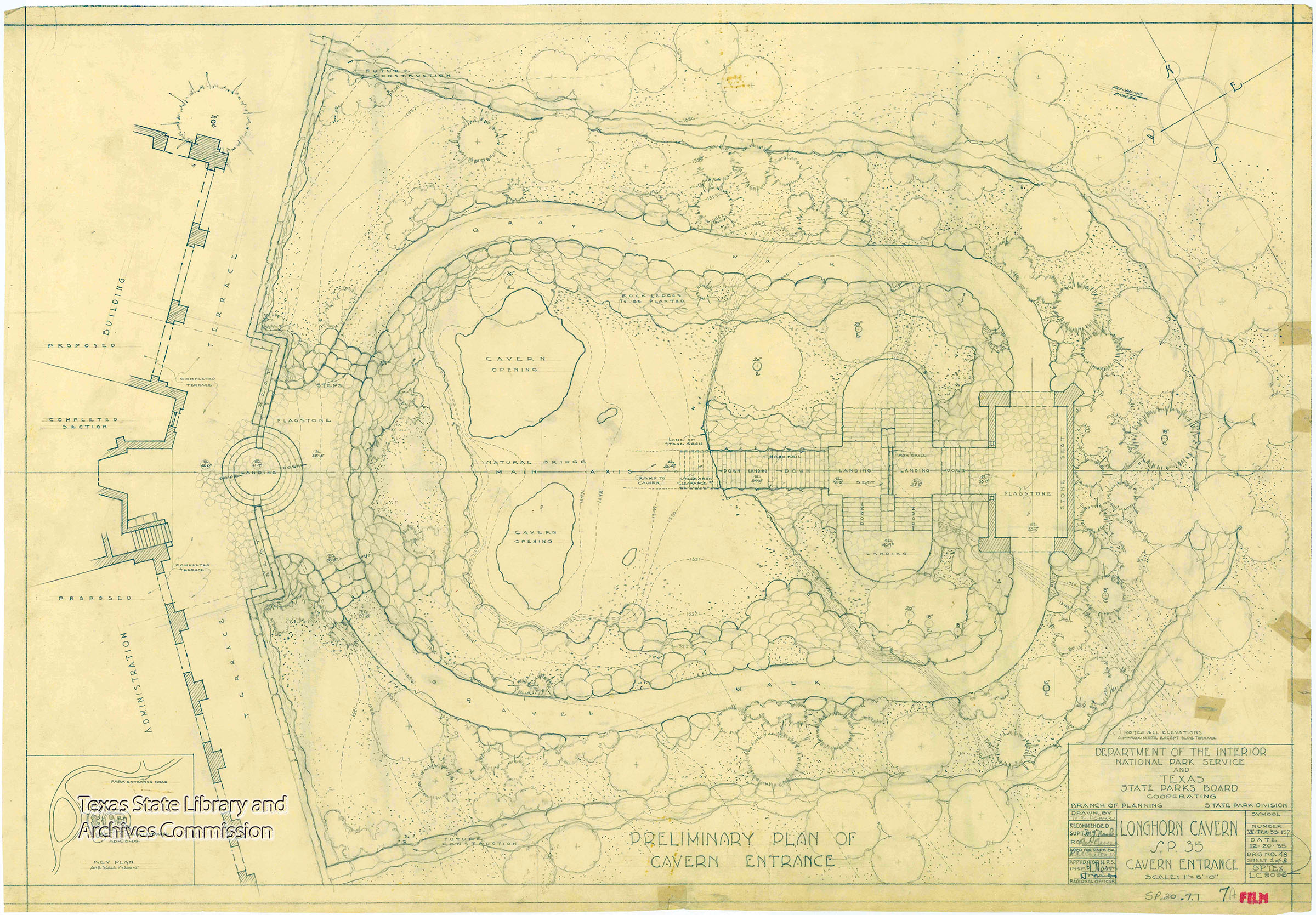 A yellowed blueprint showing an overhead view of a park