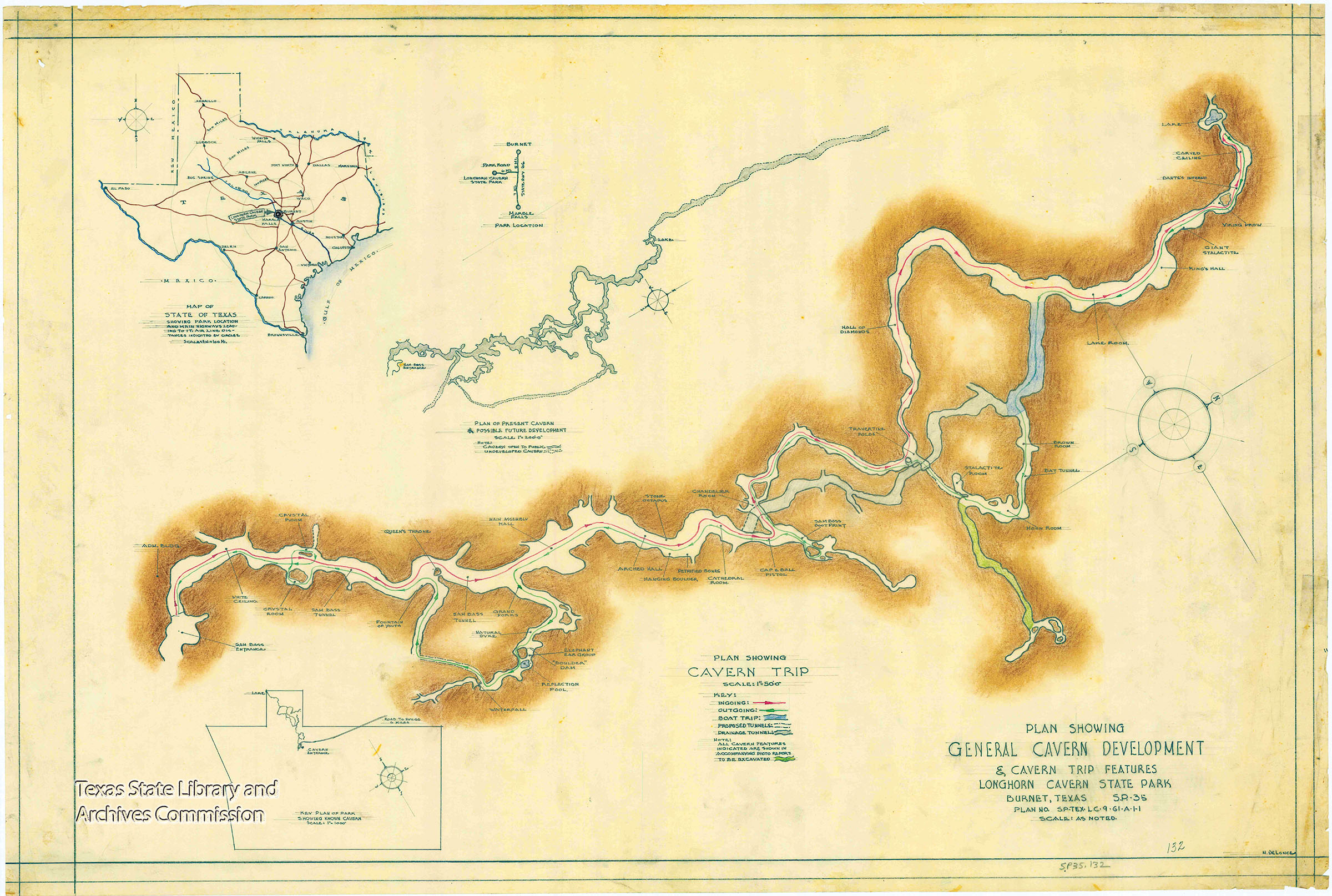 A blueprint showing the extent of the longhorn cavern system