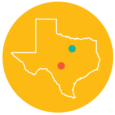 A map of Texas showing the locations identified below for backpacking