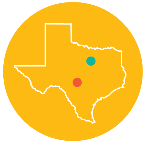 A map of Texas showing the locations identified below for backpacking