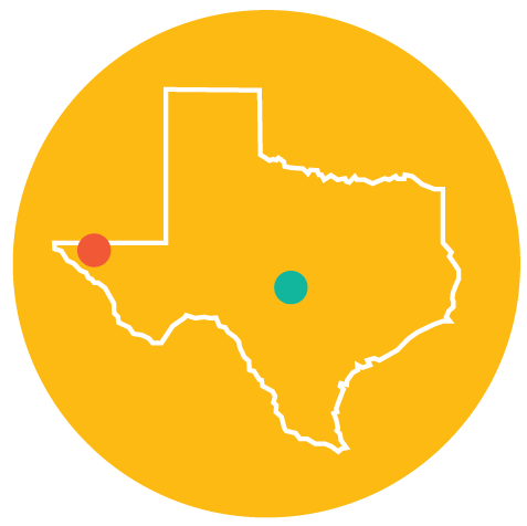 A map of Texas showing points for climbing identified in this story