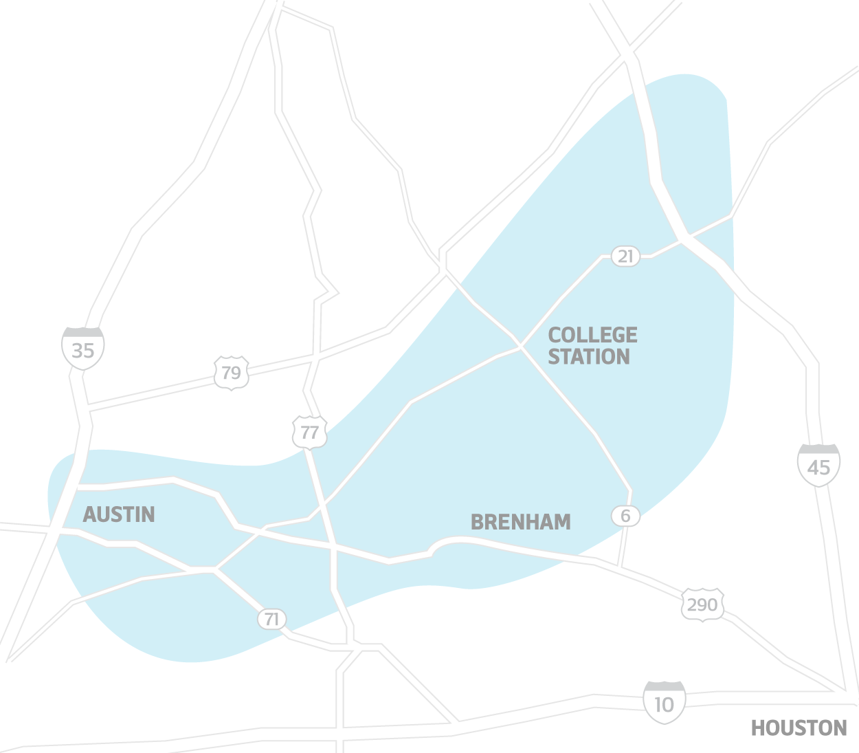 A map showing the roads and general area John took on his trip