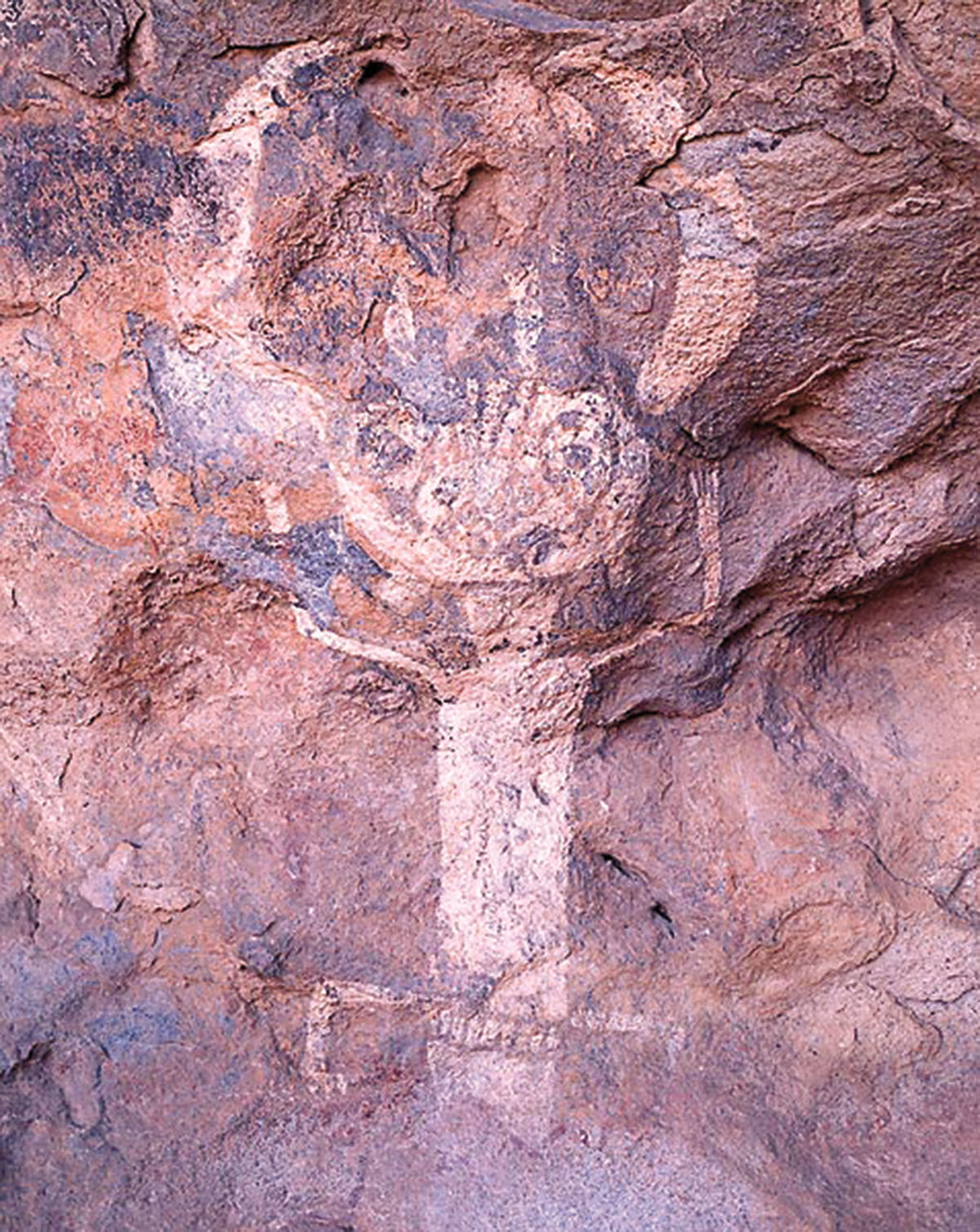 Pictographs are visible on reddish rock