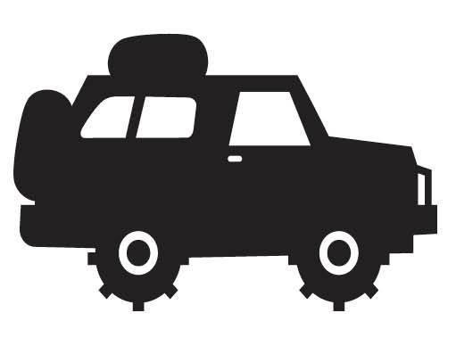 A silhouette drawing of an all-terrain vehicle