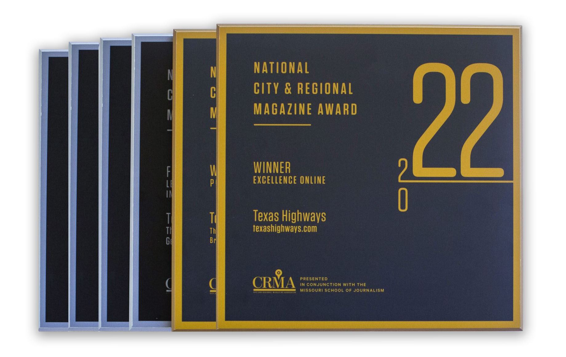A stack of award plaques
