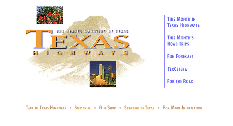 A screenshot of Texas Highways' website