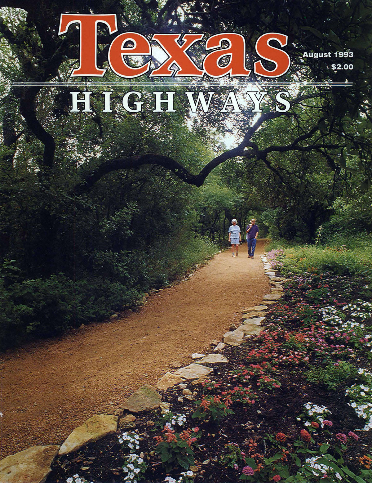The August 1993 cover depicts two people walking down a path in a wooded scene