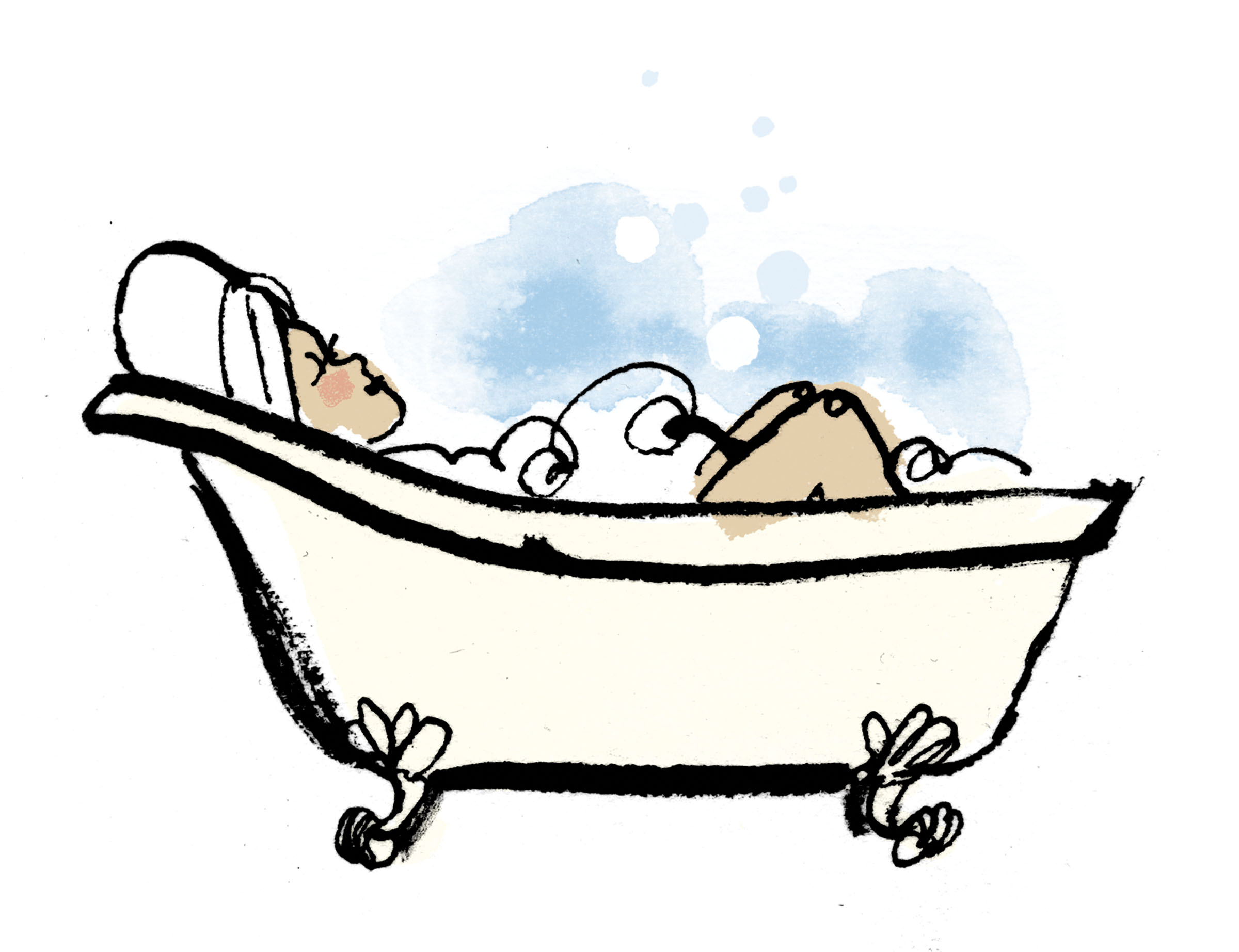 An illustration of a person relaxing in a claw-foot bathtub