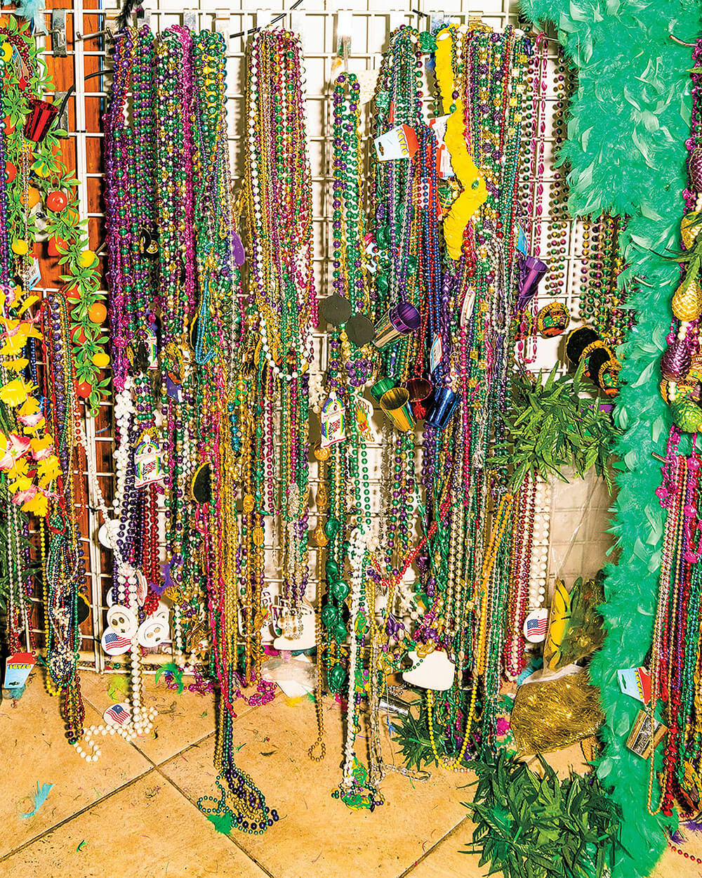 A large assortment of brightly-colored Mardi Gras beads