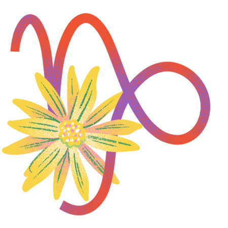 An illustration of a yellow flower and capricorn zodiac sign