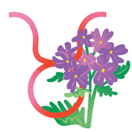 An illustration of a purple flower and aries zodiac sign