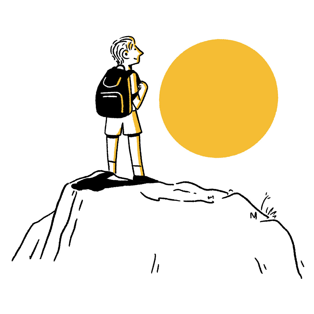 An illustration of a person standing on top of a mountain
