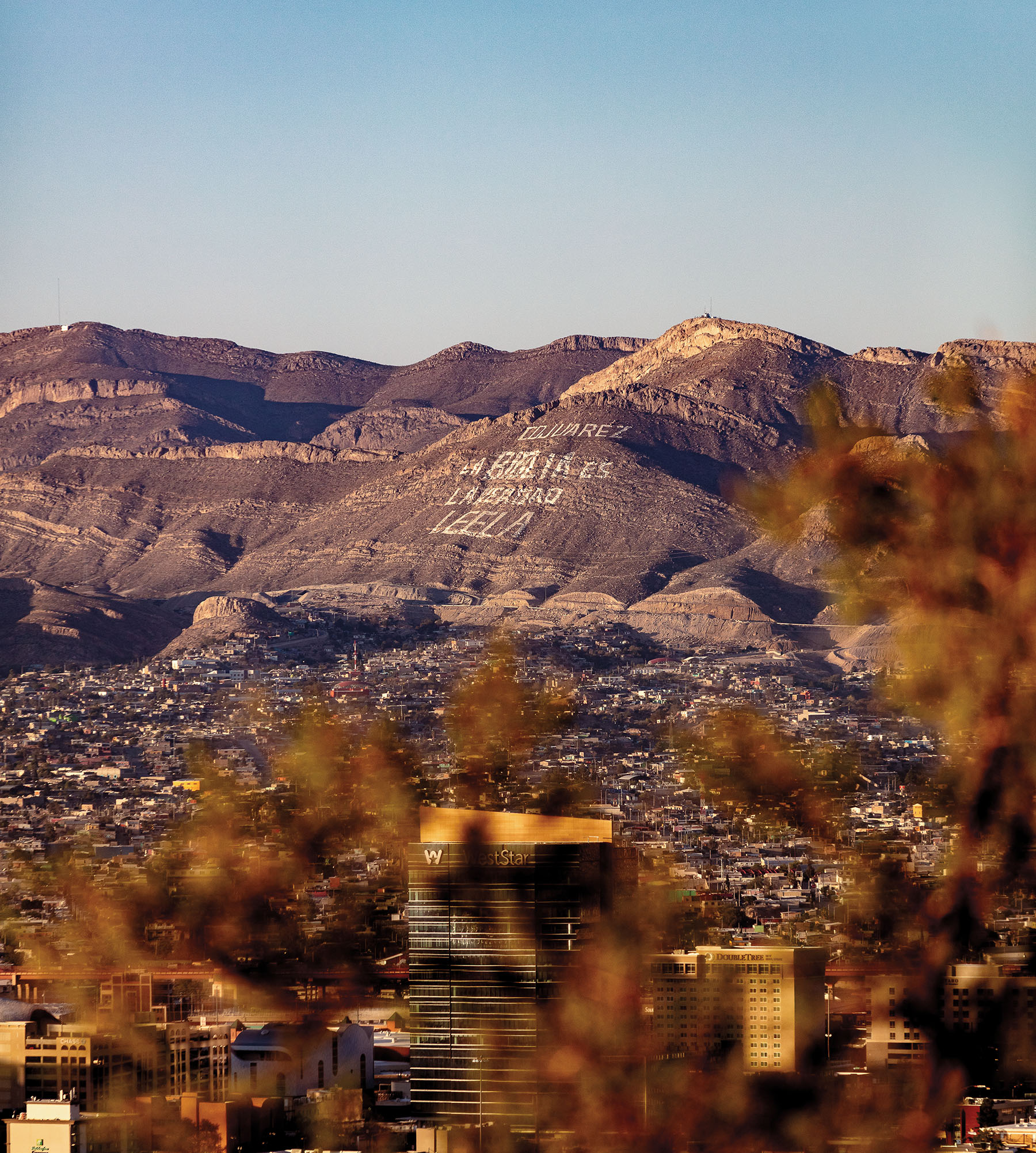 A view of downtown El Paso with a mountain in the background